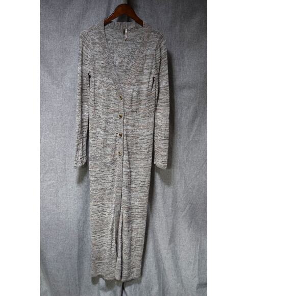 Free People Button-Front Knit Longline Cardigan Gray Multicolor – Size S - Picture 1 of 4